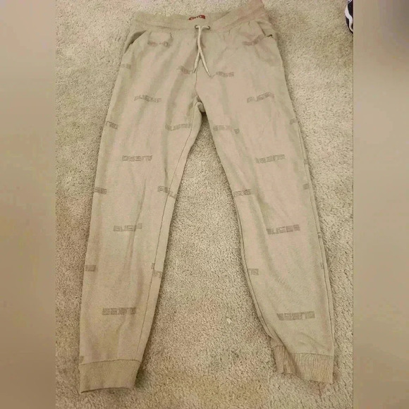 Unisex Size L Guess Sweatpants Joggers Tan 32" Waist Drawstrings Beige #D83 - Picture 1 of 5